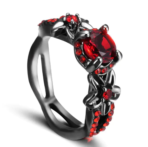 Red Zircon Black Gold Ring for Women
