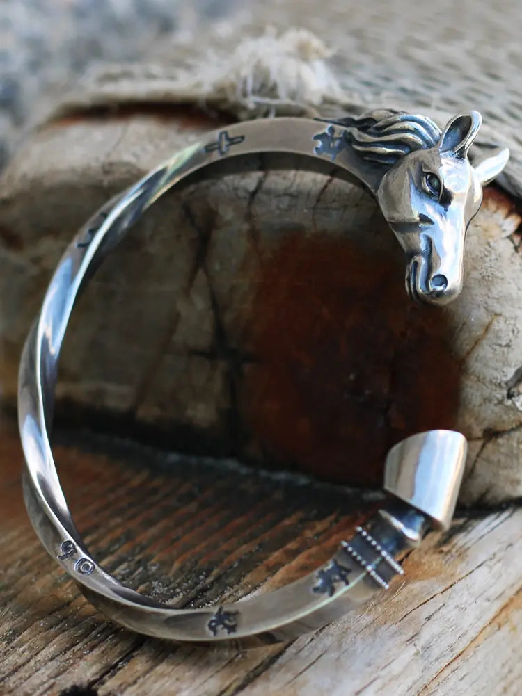 Handmade Sterling Silver Horse Head Men's Bracelet
