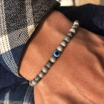 Natural 4mm Stone Beads Evil Eye Bracelet