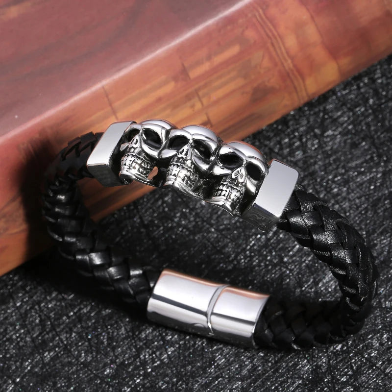 Men Jewelry Black Braided Leather Bracelets