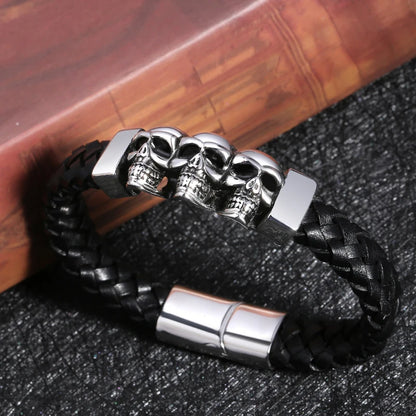 Men Jewelry Black Braided Leather Bracelets
