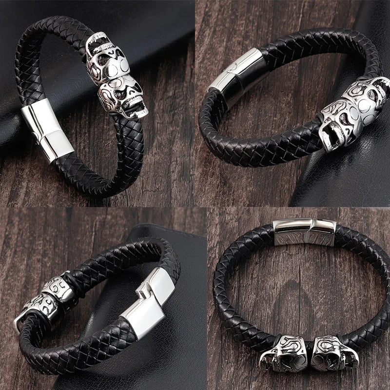 Men Jewelry Black Braided Leather Bracelets