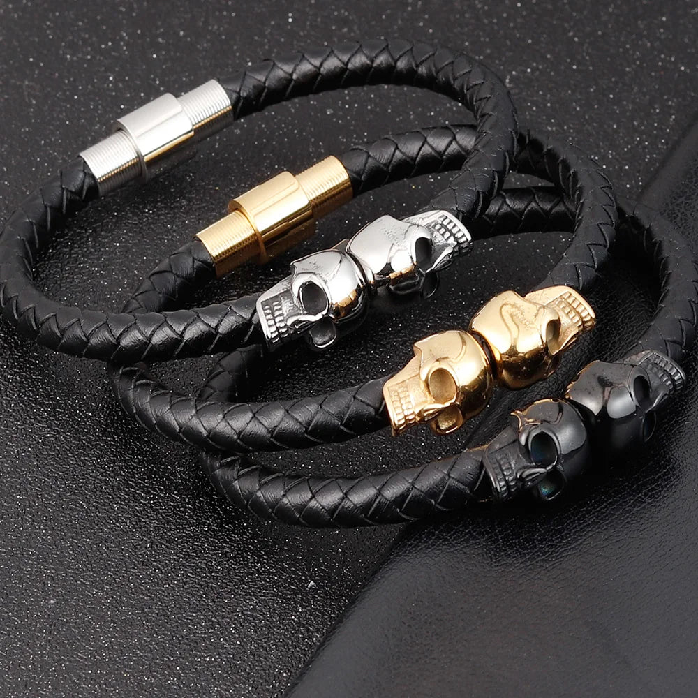 Men Jewelry Black Braided Leather Bracelets