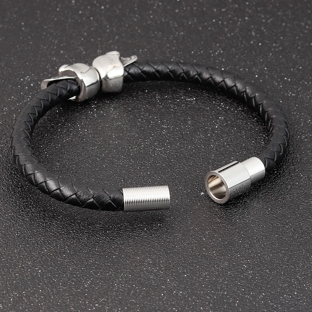 Men Jewelry Black Braided Leather Bracelets