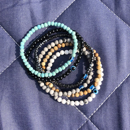 Natural 4mm Stone Beads Evil Eye Bracelet