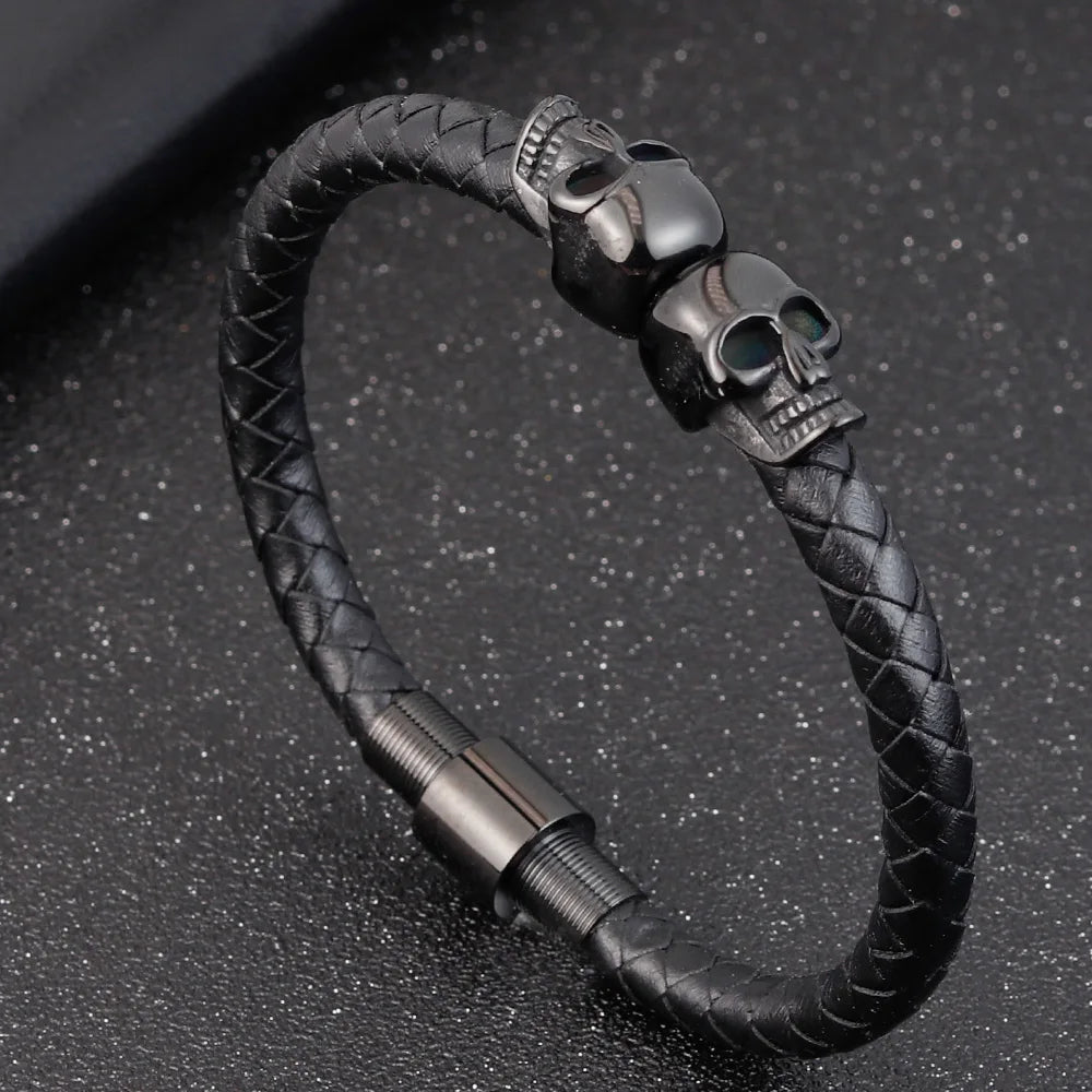 Men Jewelry Black Braided Leather Bracelets