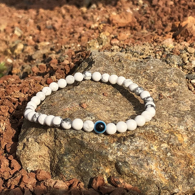 Natural 4mm Stone Beads Evil Eye Bracelet