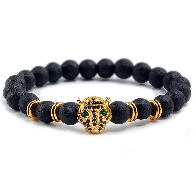 Black Volcanic Healing Balance Stone Beads Men's Bracelet - 12 Style
