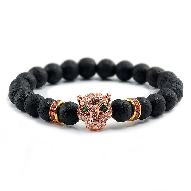 Black Volcanic Healing Balance Stone Beads Men's Bracelet - 12 Style