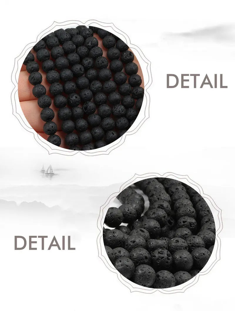 Black Volcanic Healing Balance Stone Beads Men's Bracelet - 12 Style