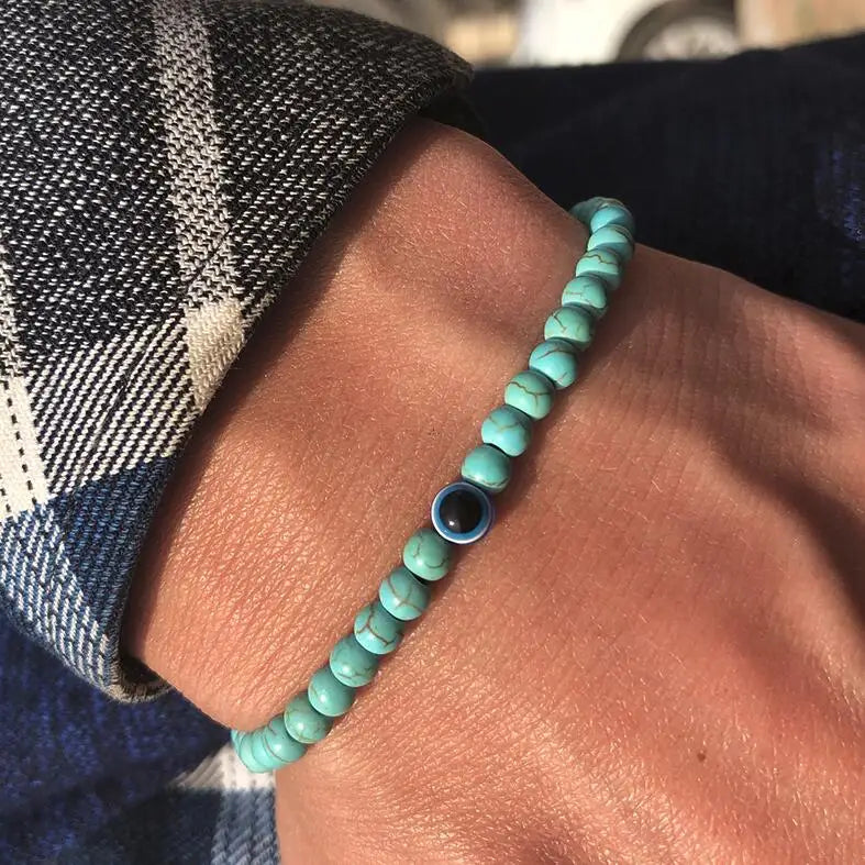 Natural 4mm Stone Beads Evil Eye Bracelet