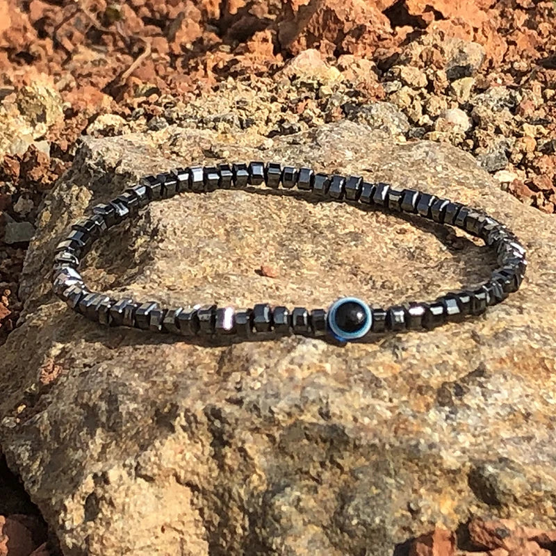 Natural 4mm Stone Beads Evil Eye Bracelet