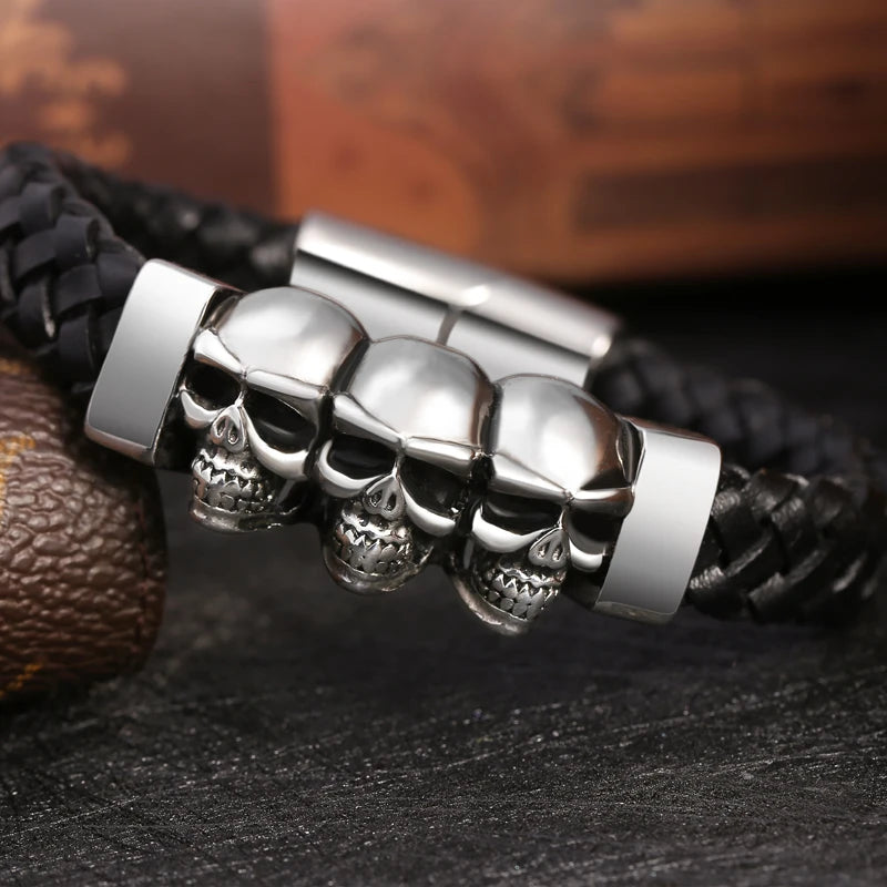 Men Jewelry Black Braided Leather Bracelets