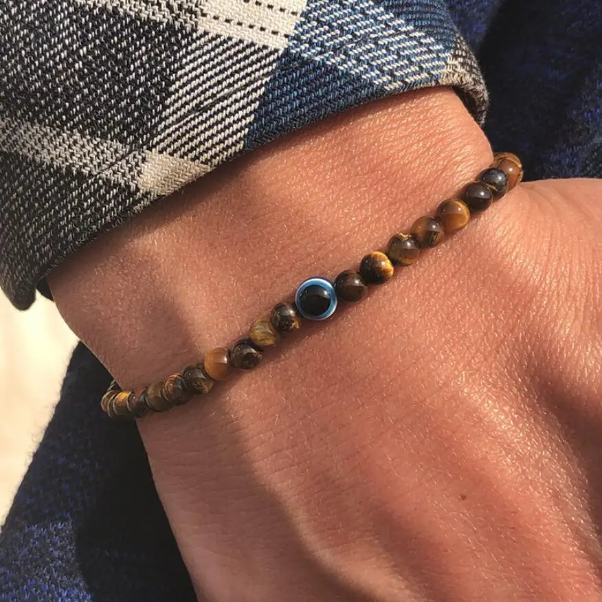 Natural 4mm Stone Beads Evil Eye Bracelet