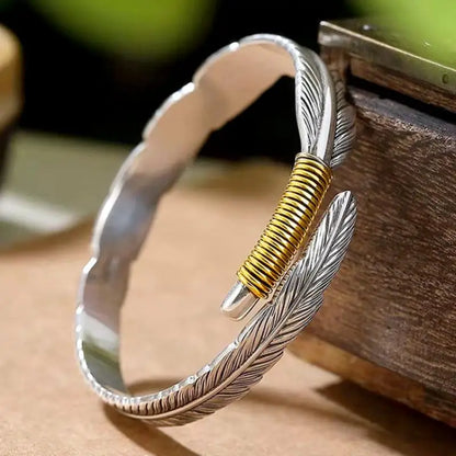 Creative Silver Plated Feather Wings Cuff Bracelet Men Women Cuff Adjustable Bracelet Punk Casual Sports Jewelry Gift