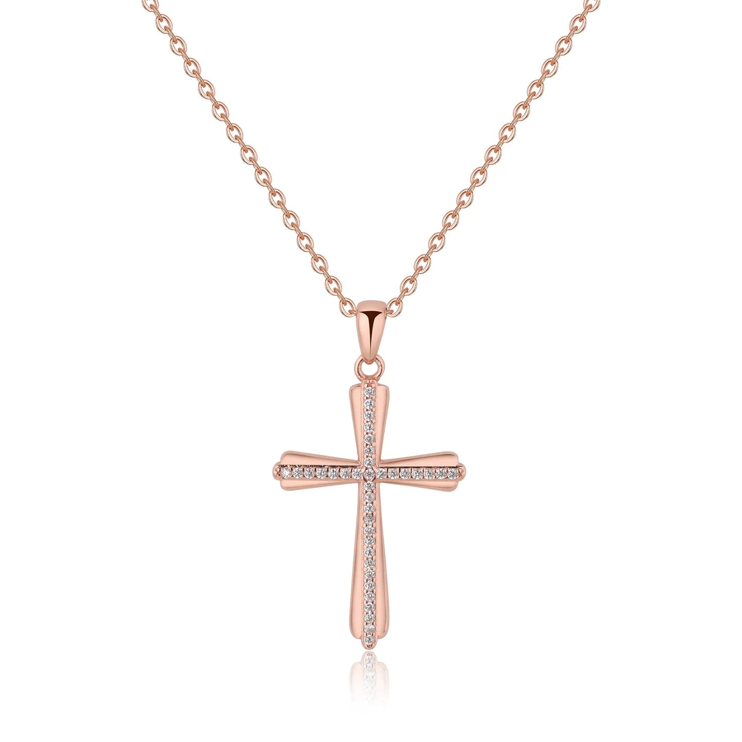 Rose Gold Dainty Cross Necklace for Women