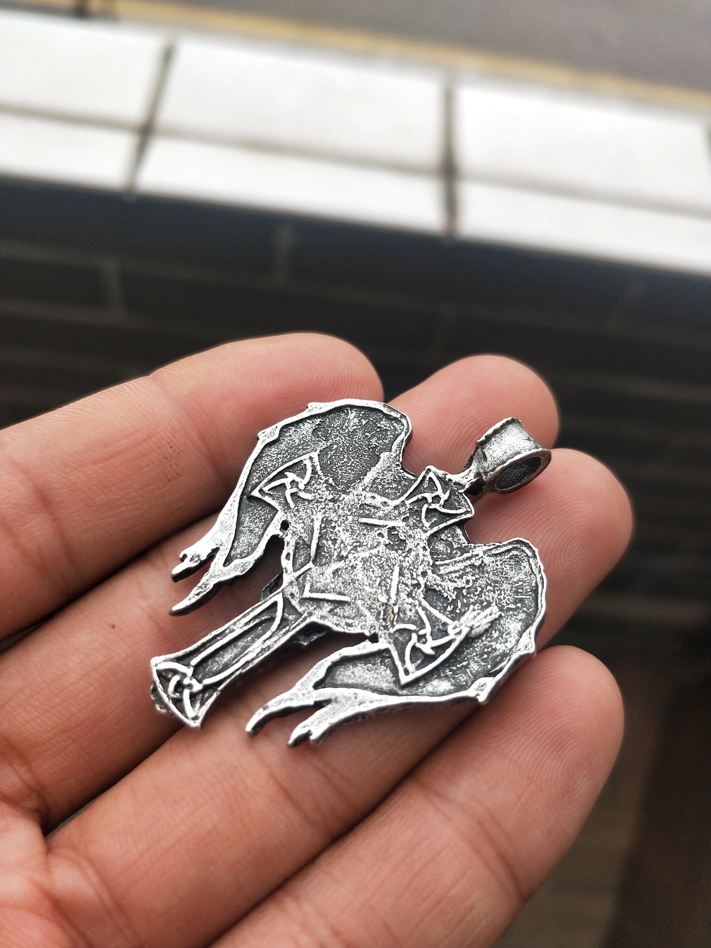 Celtic Men's Necklace with Angel Wings and Cross Pendant