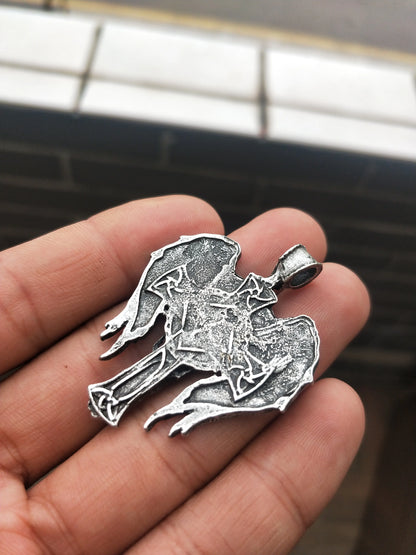 Celtic Men's Necklace with Angel Wings and Cross Pendant