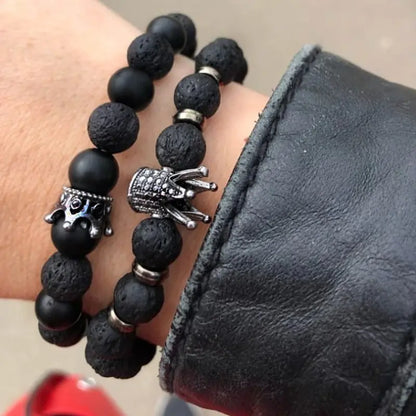 Zircon Beads Stone Men's Bracelet 2pcs Set