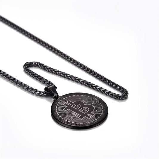 Men's Titanium Steel Bitcoin Pendant Necklace