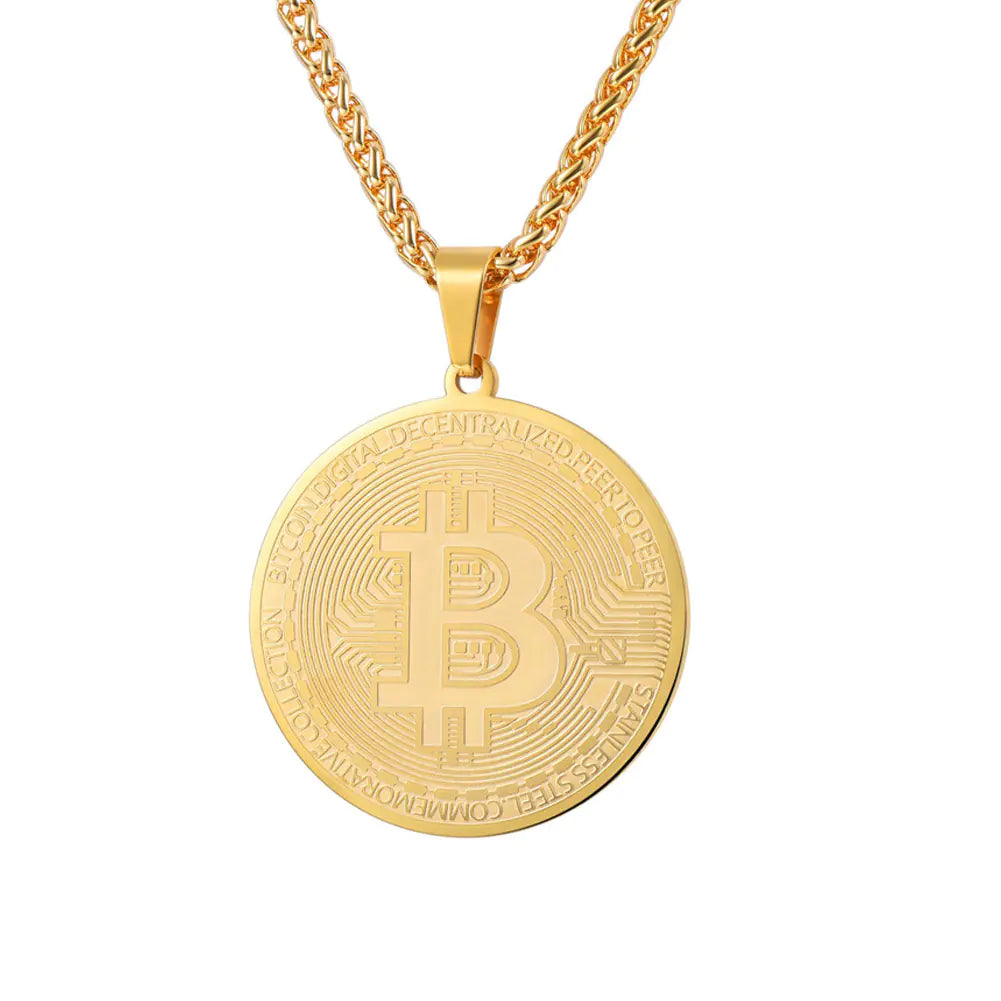 Men's Titanium Steel Bitcoin Pendant Necklace