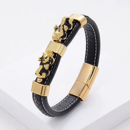 Vintage Braided Leather Rope Bracelet with Stainless Steel