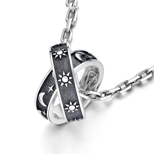 Men's Pendant Necklace - Sun, Moon, and Star Design