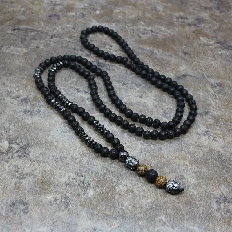 Men's Necklace with 6mm Lava Stone Pendant