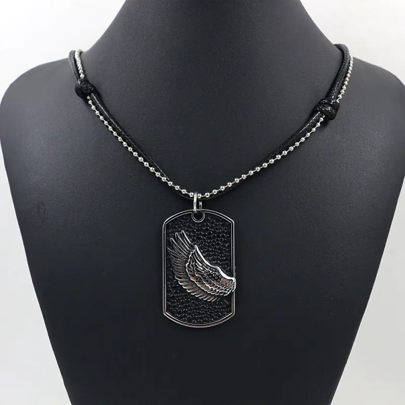 Retro Men's Dog Tag Necklace with Wing Pendant
