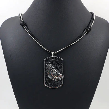 Retro Men's Dog Tag Necklace with Wing Pendant