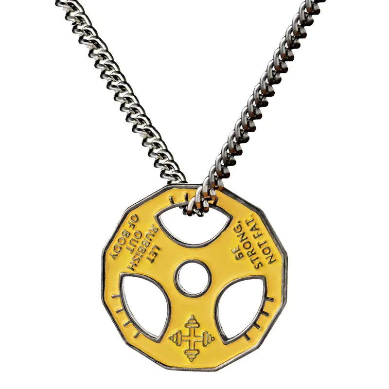 Men's Dumbbell and Steering Wheel Pendant Necklace
