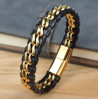 Genuine Titanium Steel Leather Men's Bracelet
