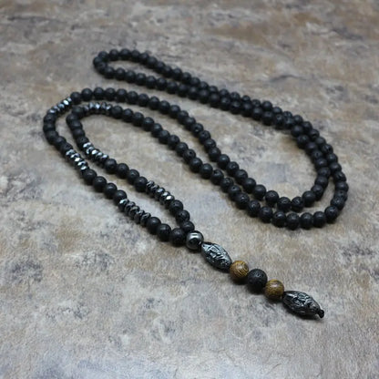 Men's Necklace with 6mm Lava Stone Pendant
