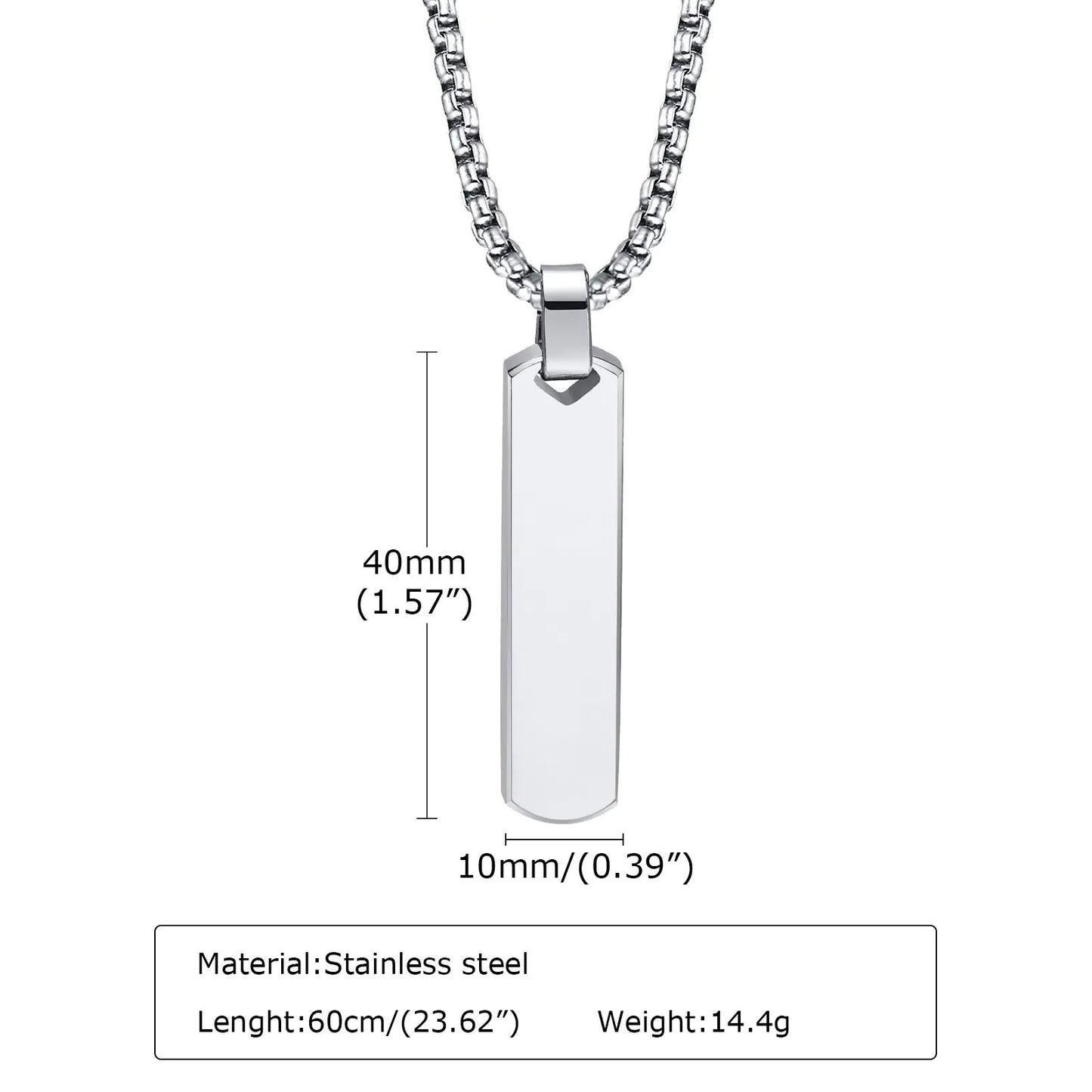 Men's Stainless Steel Rectangular Pendant Necklace