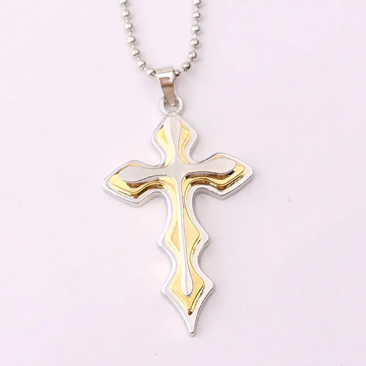 Stylish Men's Stainless Steel Layered Cross Necklace