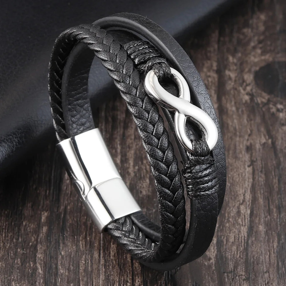 Stainless Steel Genuine Leather Men Bracelet