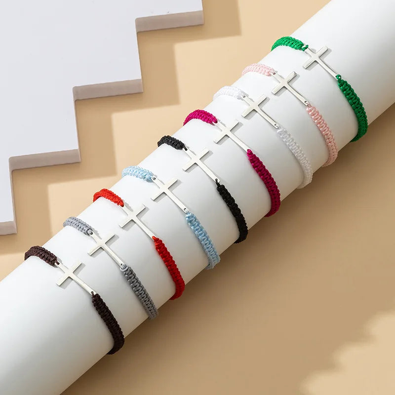 Cross Black White Braided Rope Couple Bracelets