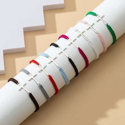 Cross Black White Braided Rope Couple Bracelets