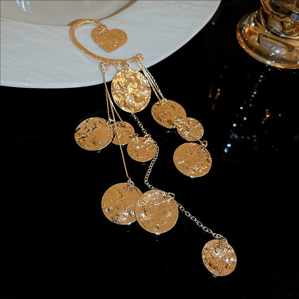 Pleated Circular Sequins Tassels Women's Earring