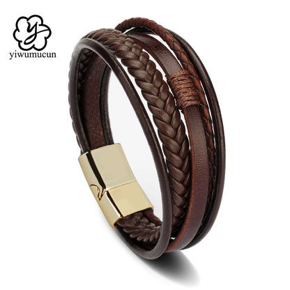 Trendy Leather Stainl ess Steel Bracelet