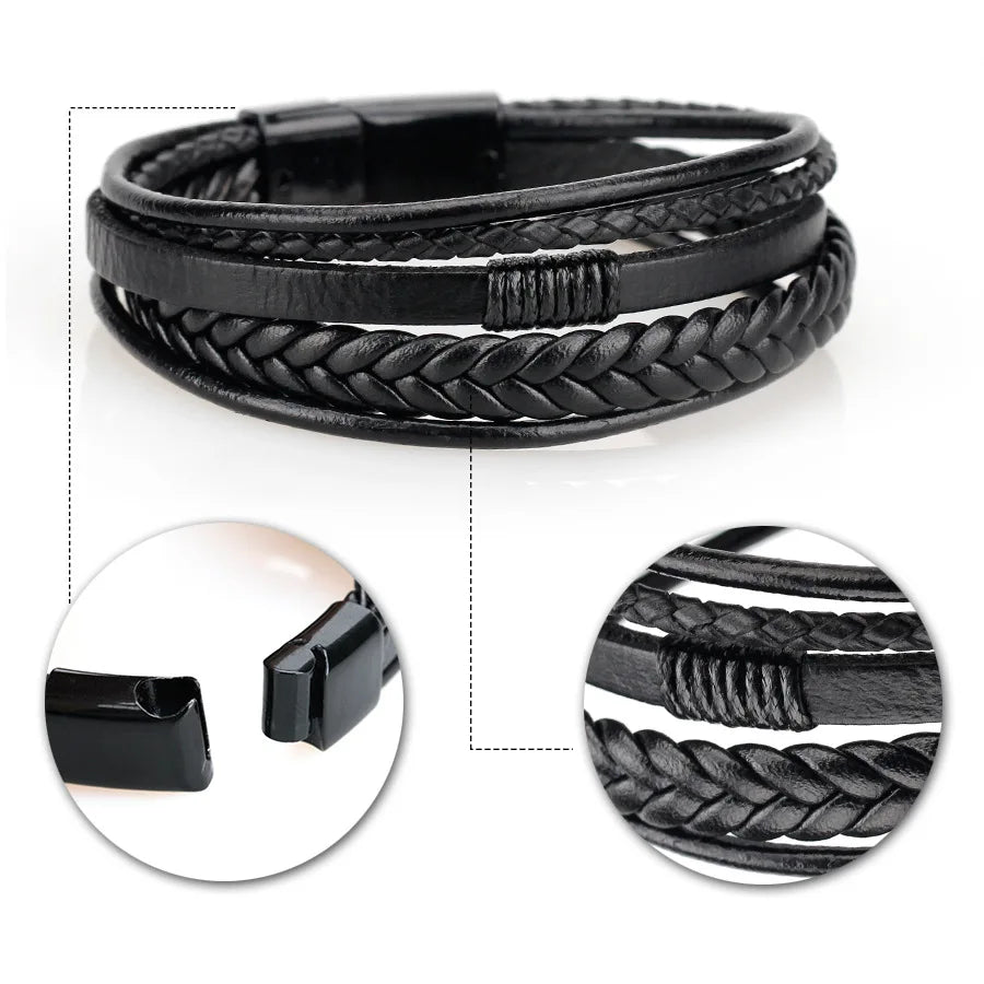 Trendy Leather Stainl ess Steel Bracelet
