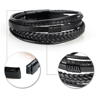 Trendy Leather Stainl ess Steel Bracelet