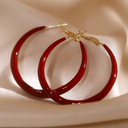 Elegant Red Color Smooth Enamel Hoop Earrings for Women Statement Jewelry Big Metal Circle Earrings Boho сережки с камнем