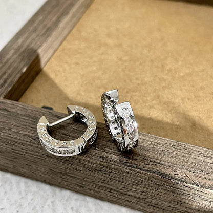 Diamond ring earrings, light luxury, unique and plain ring high-end accessories, versatile and minimalist accessories for women