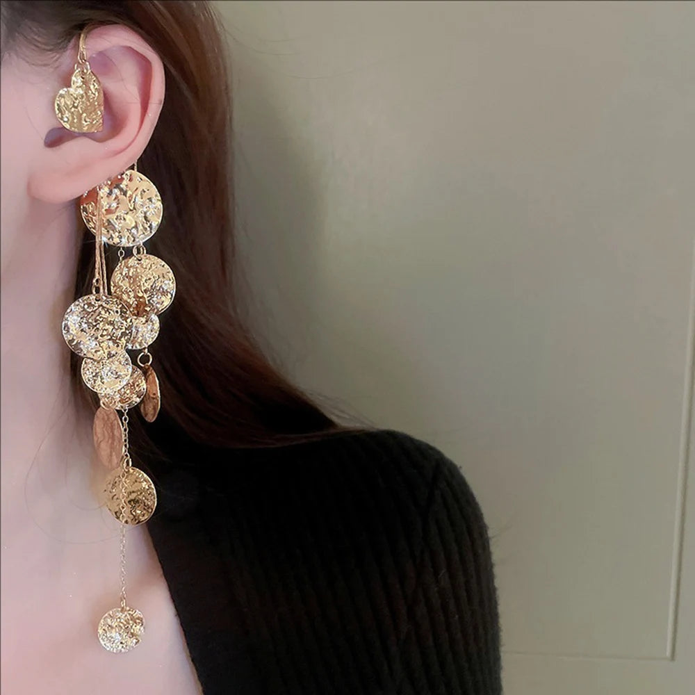 Pleated Circular Sequins Tassels Women's Earring