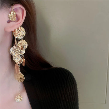 Pleated Circular Sequins Tassels Women's Earring