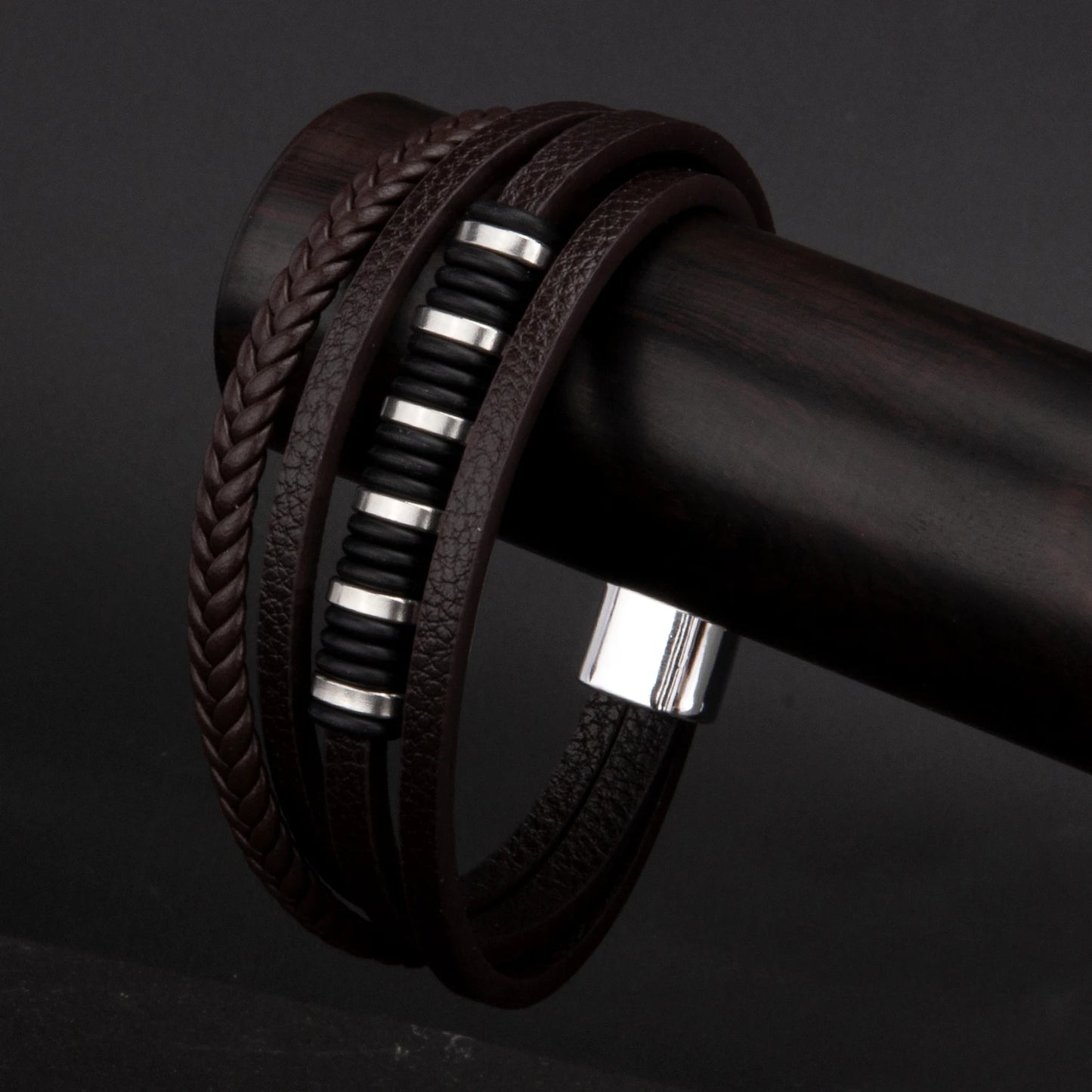 3 Color Woven Leather Multi-Layer Rope Men's Bracelet