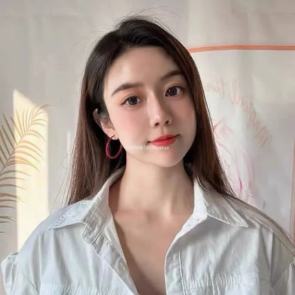 Elegant Red Color Smooth Enamel Hoop Earrings for Women Statement Jewelry Big Metal Circle Earrings Boho сережки с камнем