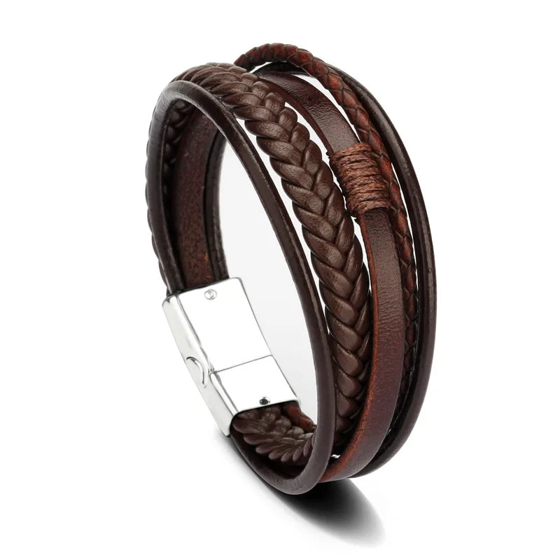 Trendy Leather Stainl ess Steel Bracelet