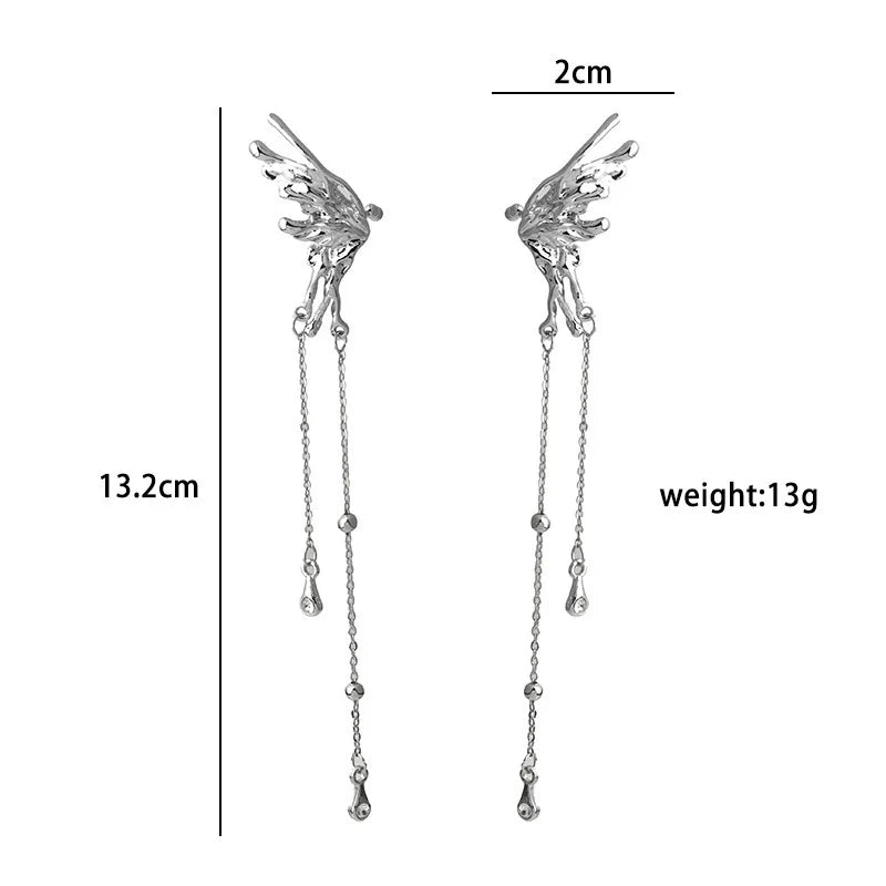 1Pair Earrings for Women Elegant Elf Butterfly Long Tassel Clip Wed Bridal Retro Kpop No Piercing Earbone Ear Cuff Jewelry Gift